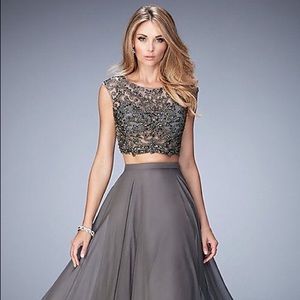 gunmetal two piece prom dress/ball gown
